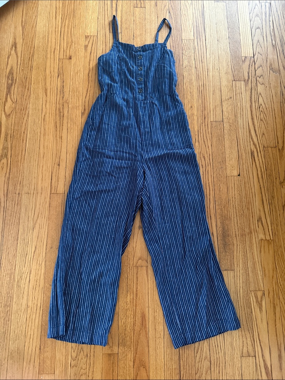 Old Navy Striped Navy Button-Front Wide-Leg Jumpsuit